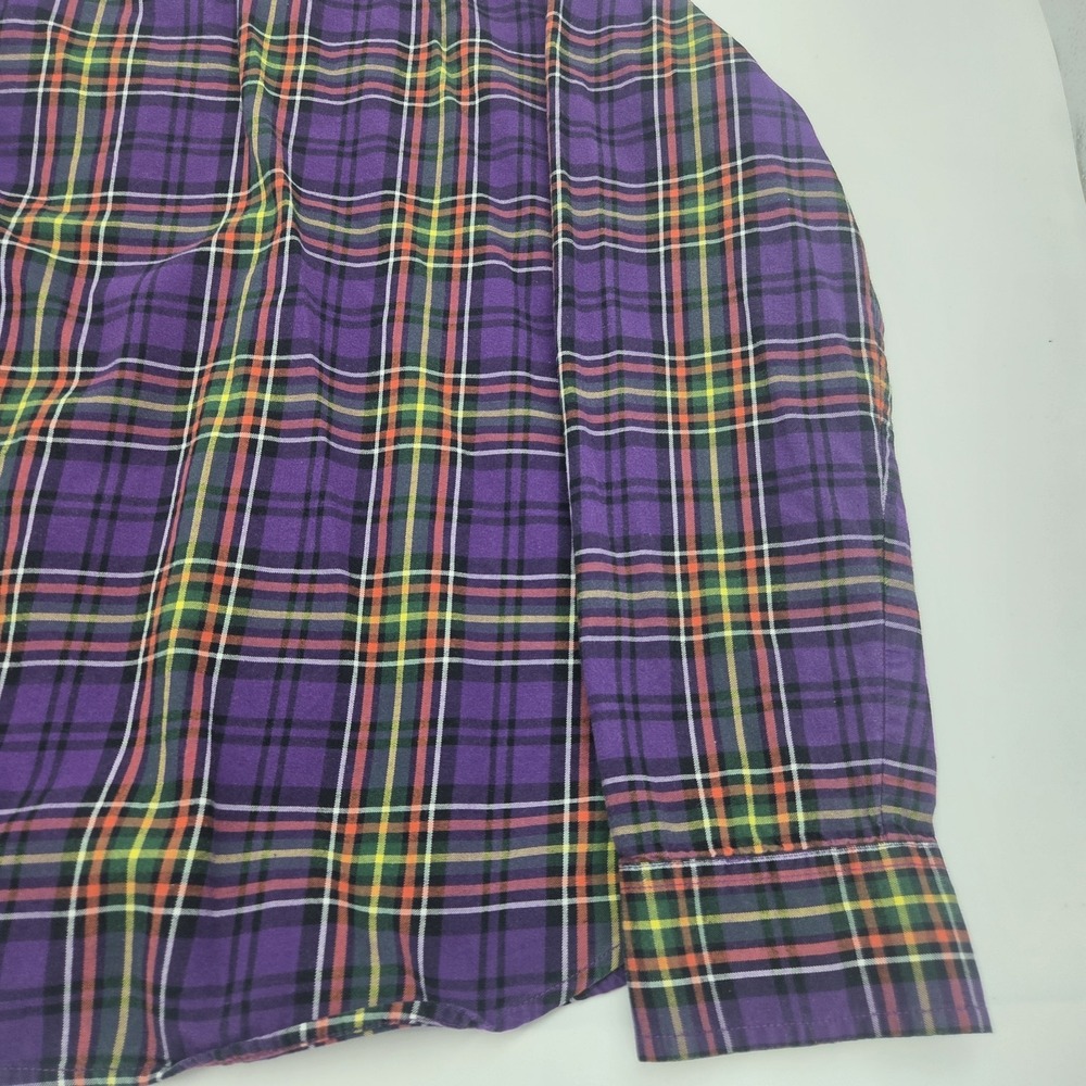 LRL Jeans Co Ralph Lauren Women PM Shirt-Cotton Purple Plaid Button Up Top - Picture 13 of 13